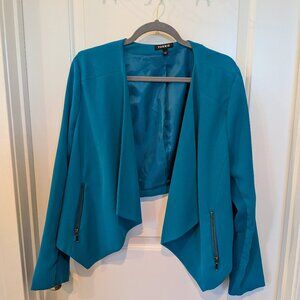 Torrid Teal Open-Front Draped Blazer with Zipper Pockets – Size 1